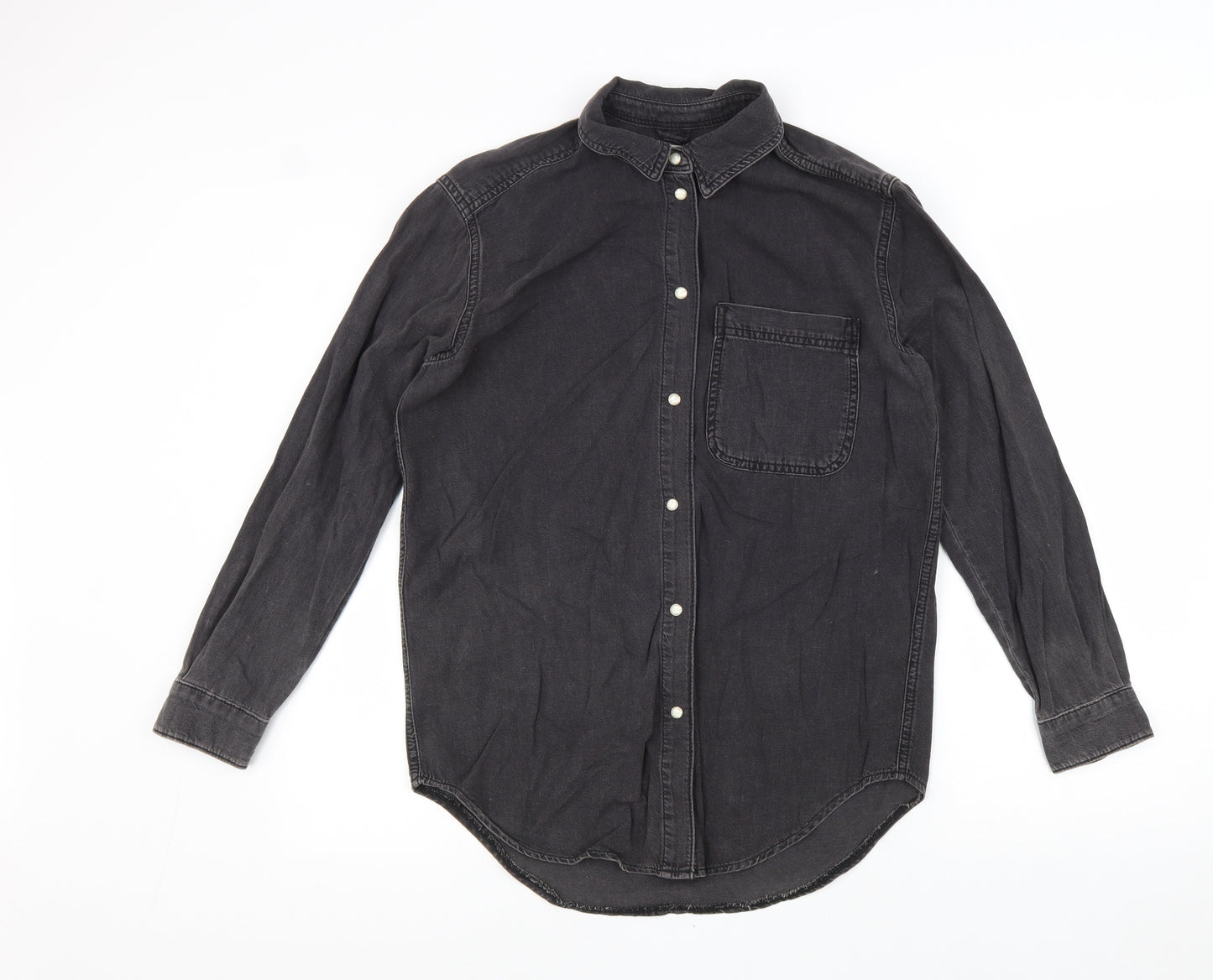 Topshop Womens Grey 100% Cotton Basic Button-Up Size 6 Collared