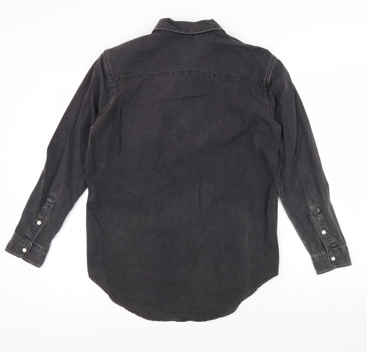 Topshop Womens Grey 100% Cotton Basic Button-Up Size 6 Collared
