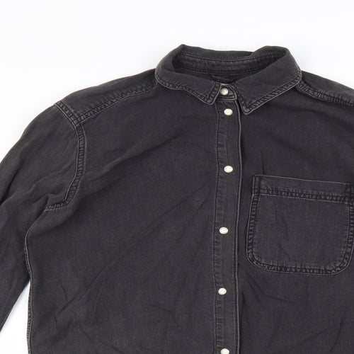Topshop Womens Grey 100% Cotton Basic Button-Up Size 6 Collared