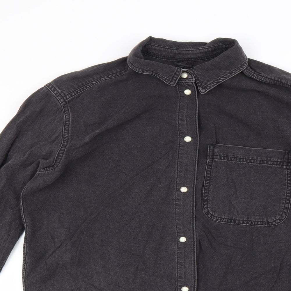 Topshop Womens Grey 100% Cotton Basic Button-Up Size 6 Collared