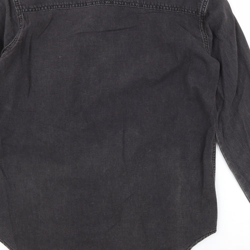 Topshop Womens Grey 100% Cotton Basic Button-Up Size 6 Collared