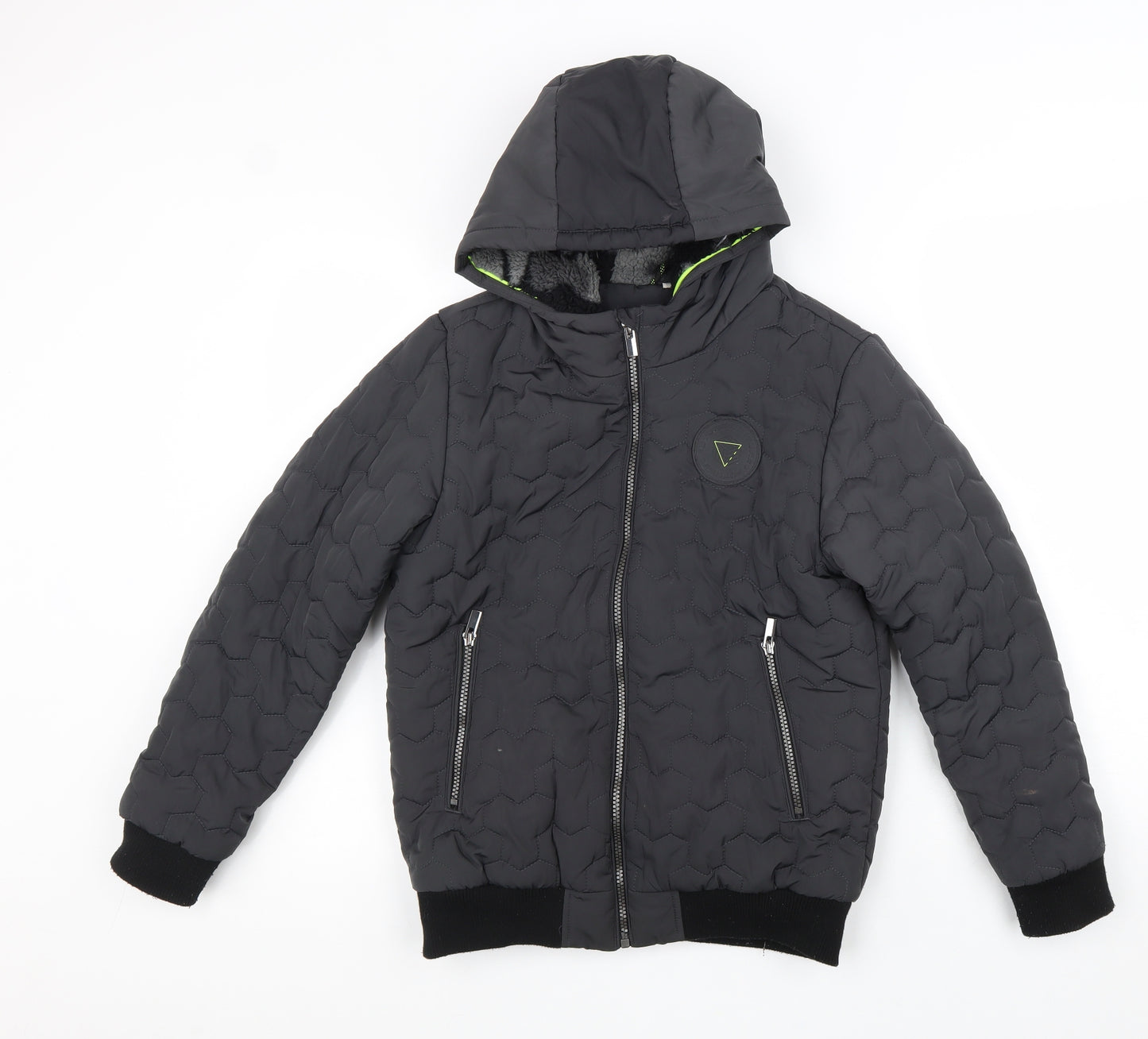 F&F Boys Grey Quilted Jacket Size 11-12 Years Zip