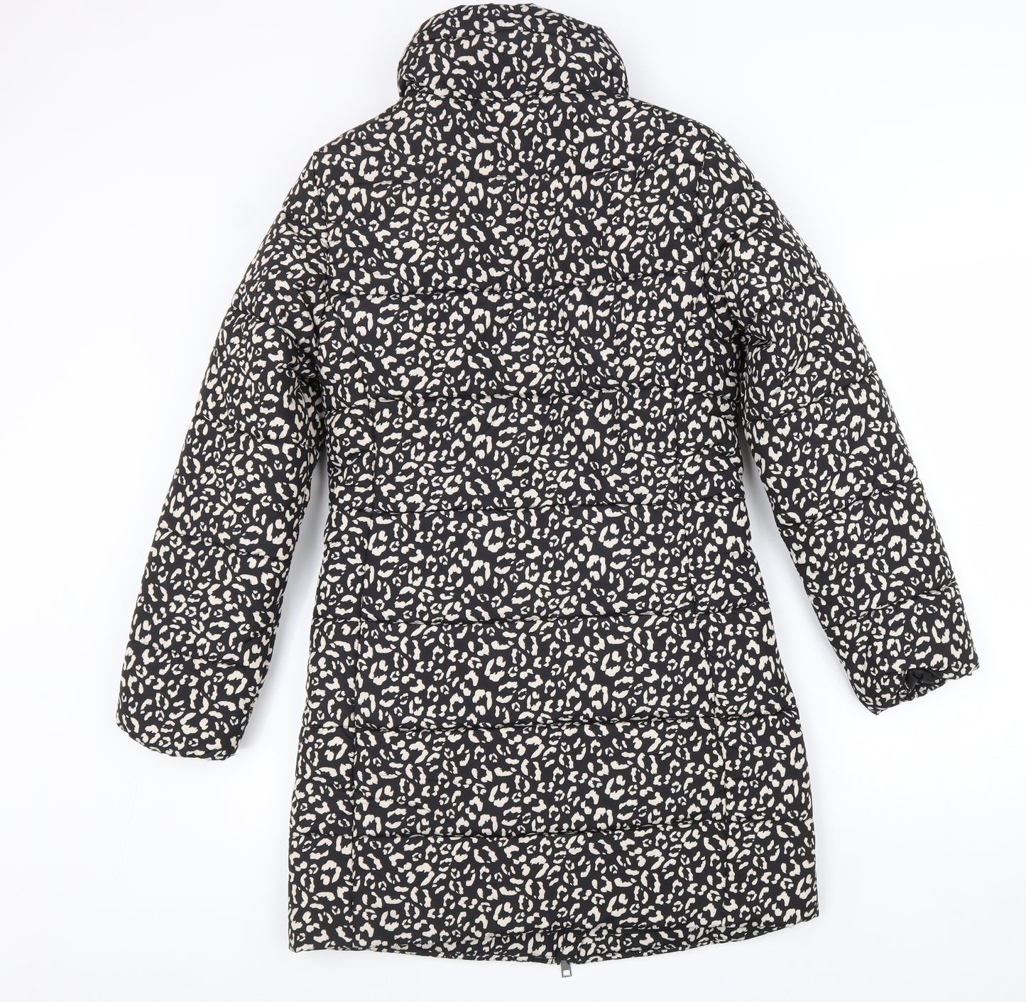 Marks and Spencer Womens Black Geometric Overcoat Coat Size 8 Zip