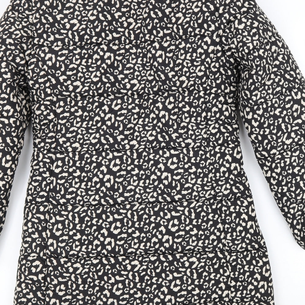 Marks and Spencer Womens Black Geometric Overcoat Coat Size 8 Zip