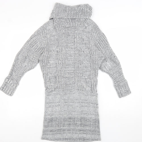 Lipsy Womens Grey Roll Neck Acrylic Tunic Jumper Size 10