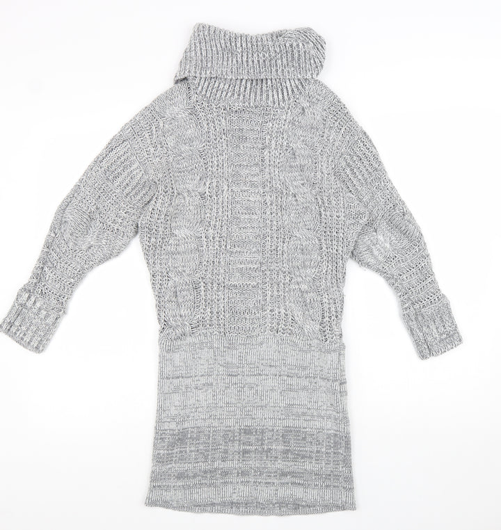 Lipsy Womens Grey Roll Neck Acrylic Tunic Jumper Size 10