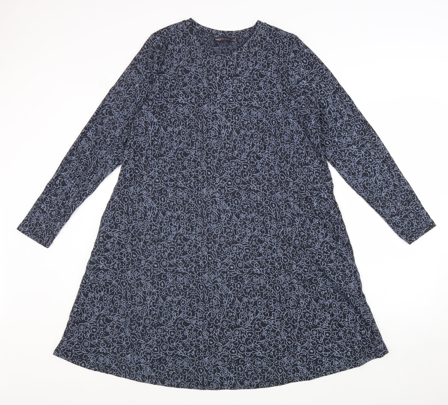Marks and Spencer Womens Blue Geometric Viscose A-Line Size 16 Round Neck Pullover