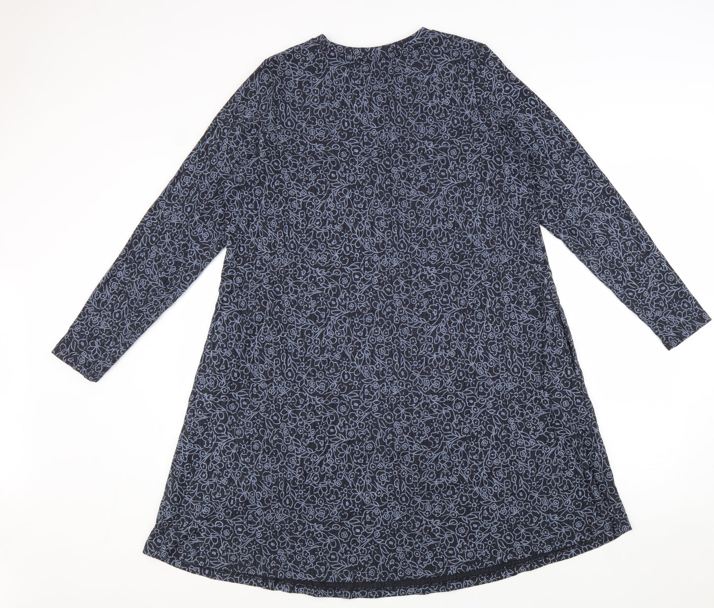 Marks and Spencer Womens Blue Geometric Viscose A-Line Size 16 Round Neck Pullover