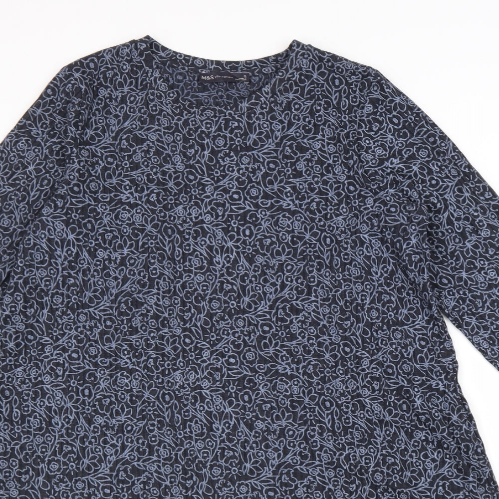 Marks and Spencer Womens Blue Geometric Viscose A-Line Size 16 Round Neck Pullover