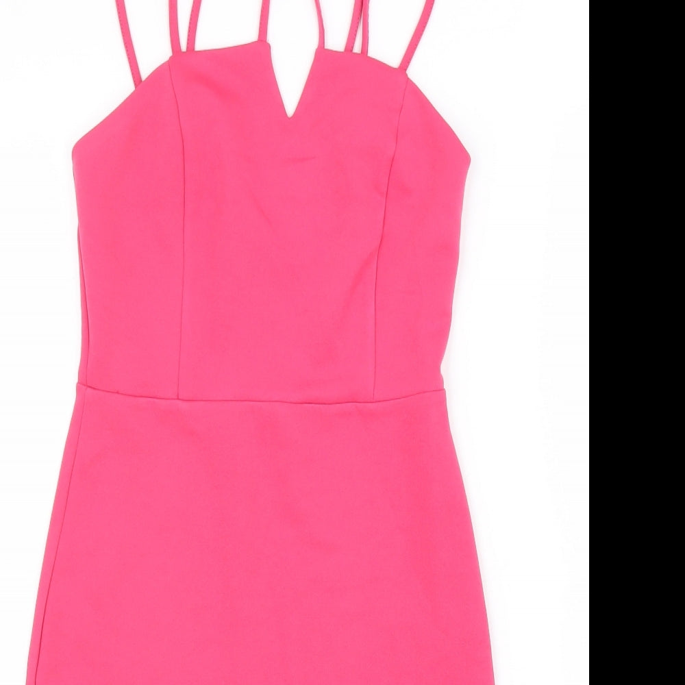 Primark Womens Pink Polyester Bodycon Size 8 V-Neck Pullover