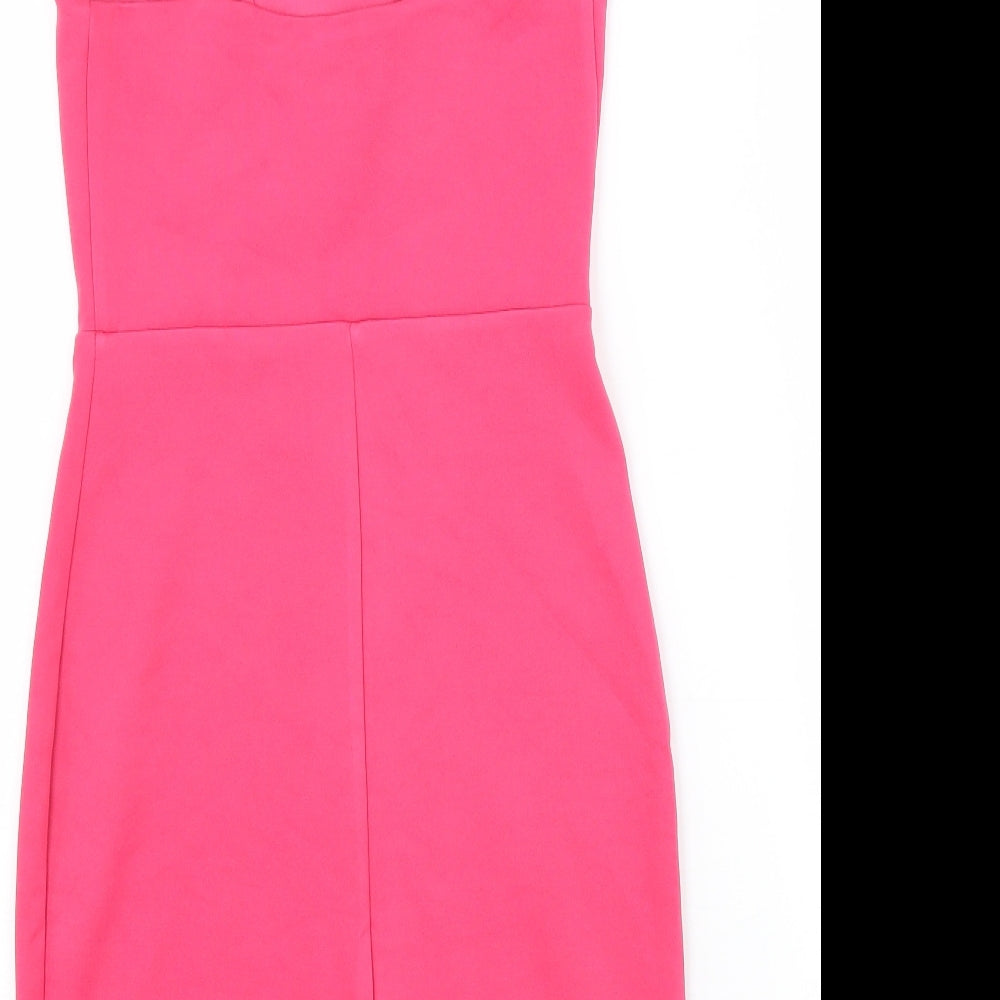 Primark Womens Pink Polyester Bodycon Size 8 V-Neck Pullover