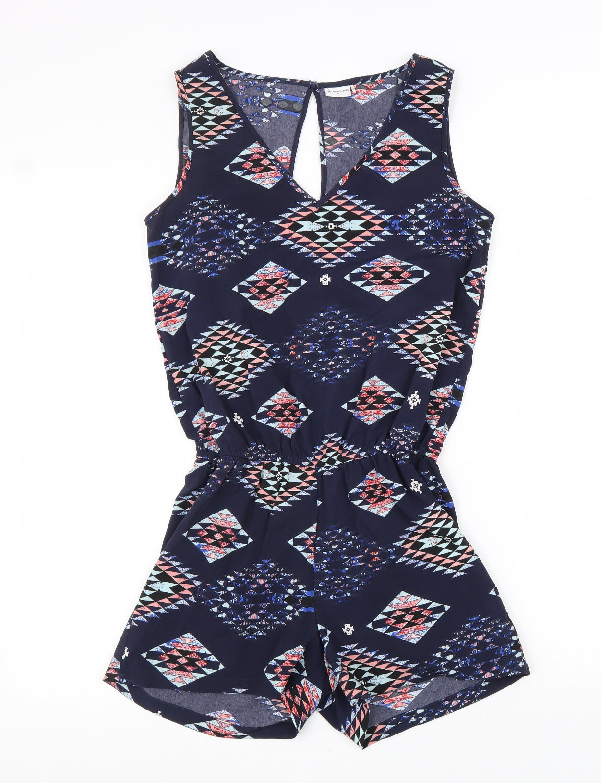 Jaqueline De Yong Womens Blue Geometric Viscose Playsuit One-Piece Size 6 Button