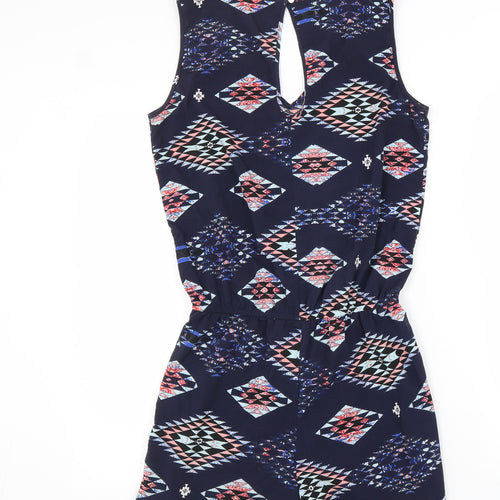 Jaqueline De Yong Womens Blue Geometric Viscose Playsuit One-Piece Size 6 Button