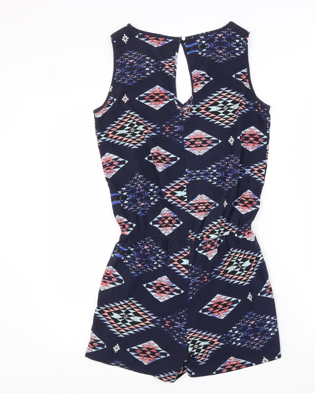 Jaqueline De Yong Womens Blue Geometric Viscose Playsuit One-Piece Size 6 Button