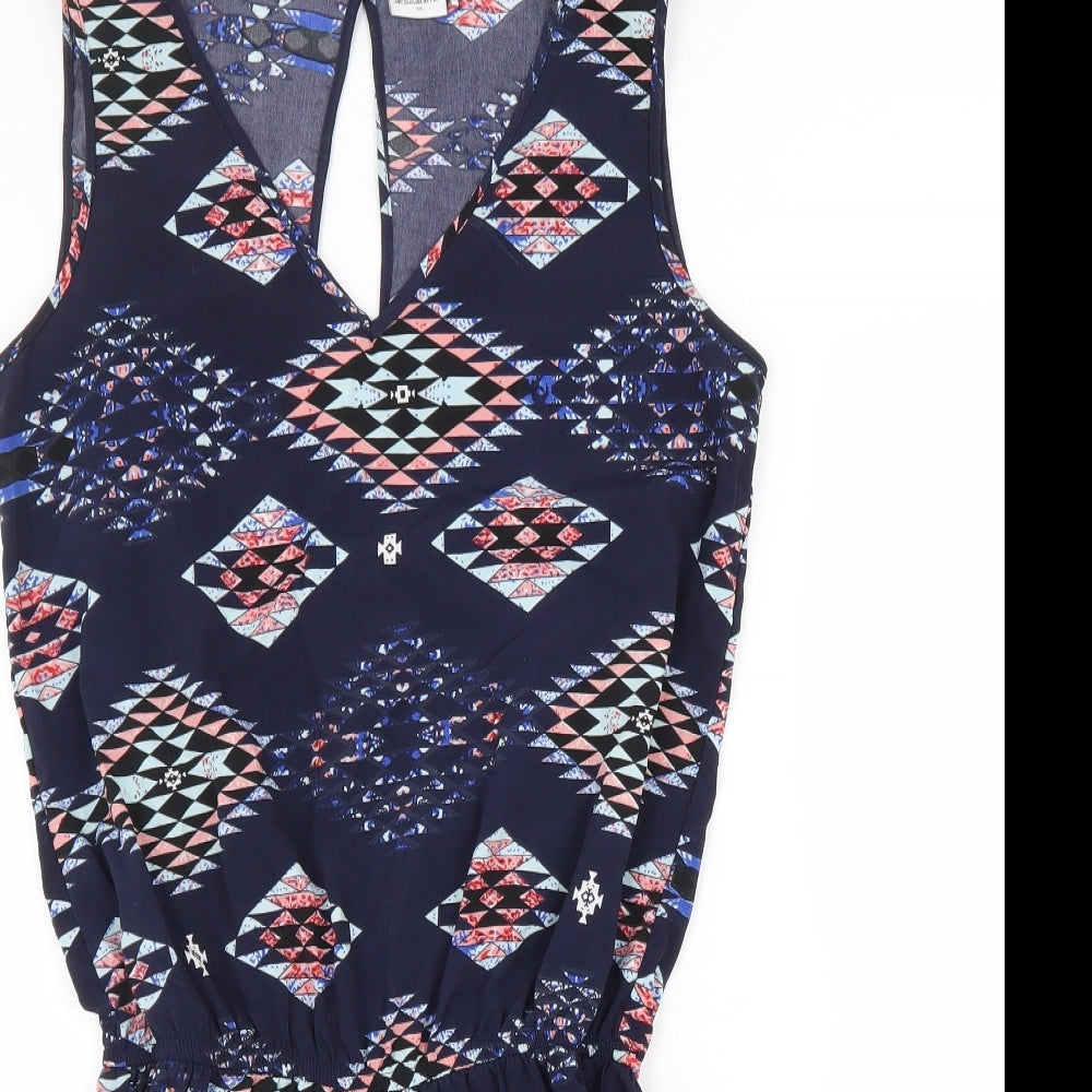 Jaqueline De Yong Womens Blue Geometric Viscose Playsuit One-Piece Size 6 Button