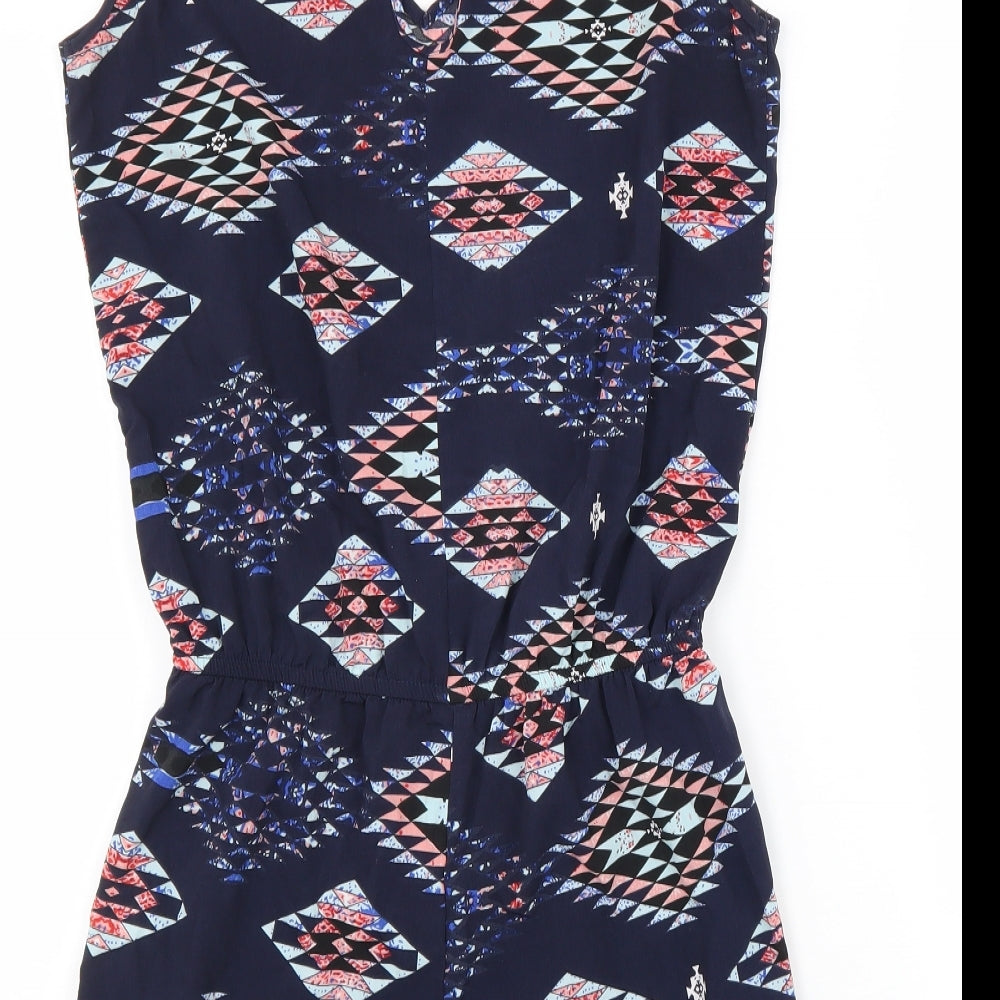 Jaqueline De Yong Womens Blue Geometric Viscose Playsuit One-Piece Size 6 Button