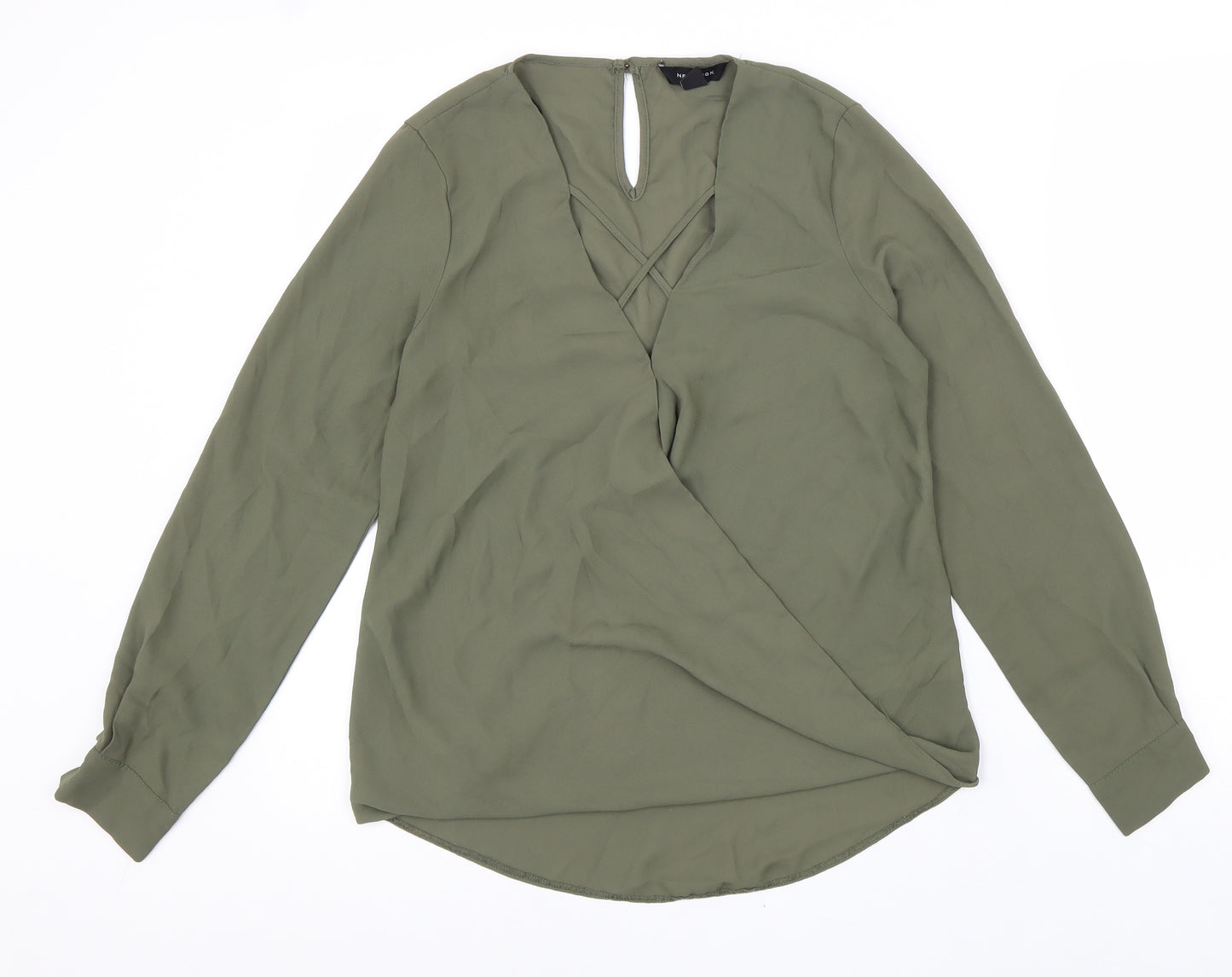 New Look Womens Green Polyester Basic Blouse Size 8 V-Neck