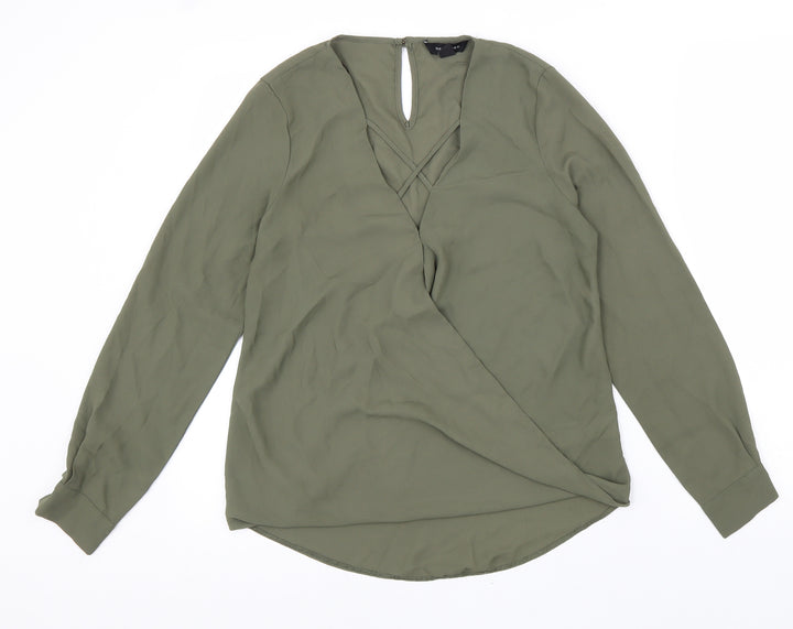 New Look Womens Green Polyester Basic Blouse Size 8 V-Neck