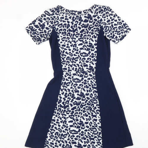 Atmosphere Womens Blue Animal Print Polyester A-Line Size 6 Round Neck Zip - Leopard print