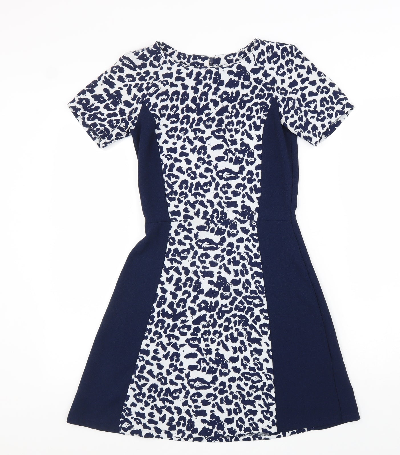 Atmosphere Womens Blue Animal Print Polyester A-Line Size 6 Round Neck Zip - Leopard print