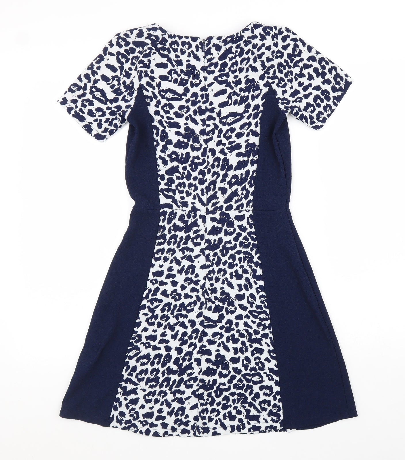 Atmosphere Womens Blue Animal Print Polyester A-Line Size 6 Round Neck Zip - Leopard print