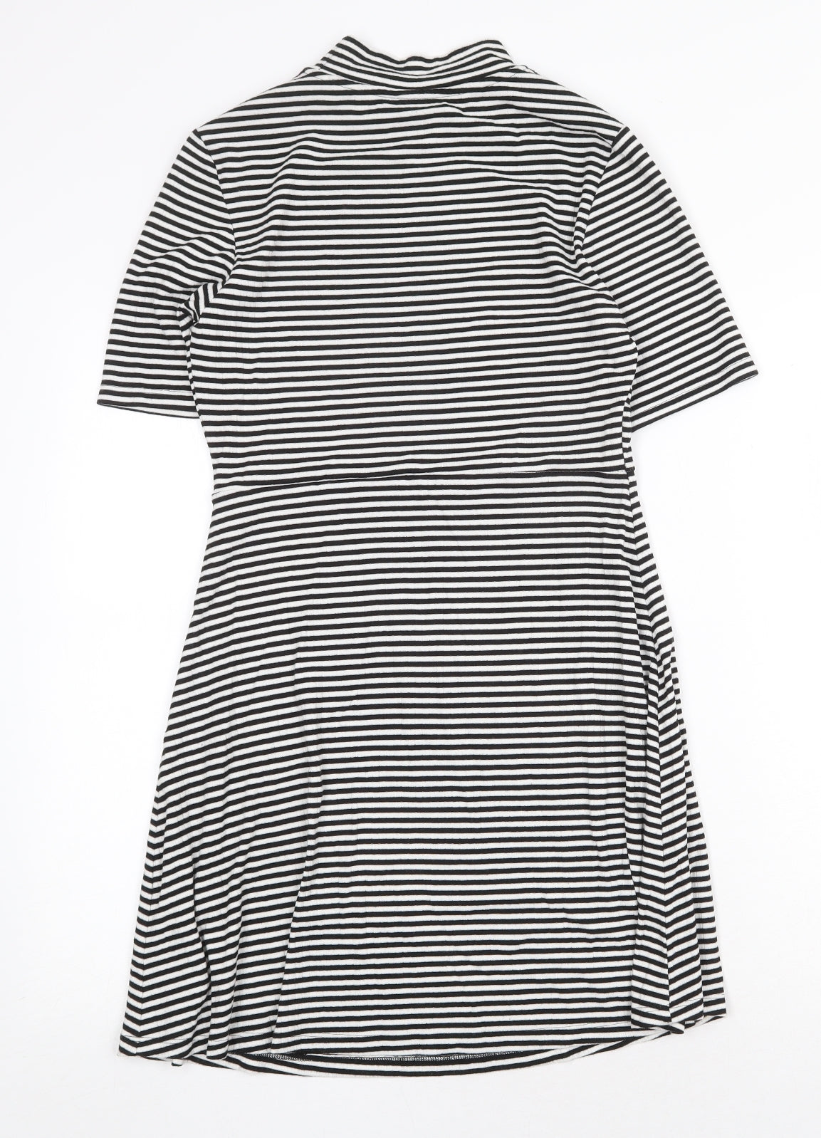 Topshop Womens Black Striped Polyester Skater Dress Size 12 Mock Neck Pullover