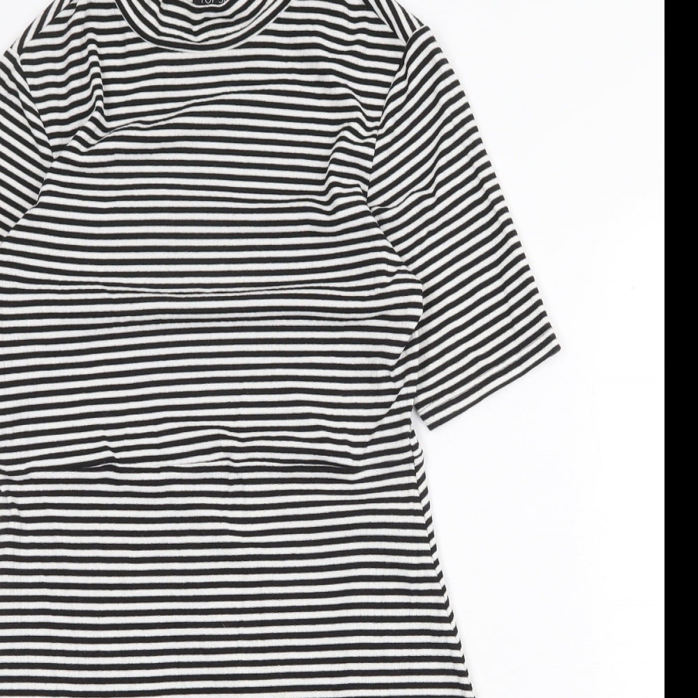 Topshop Womens Black Striped Polyester Skater Dress Size 12 Mock Neck Pullover