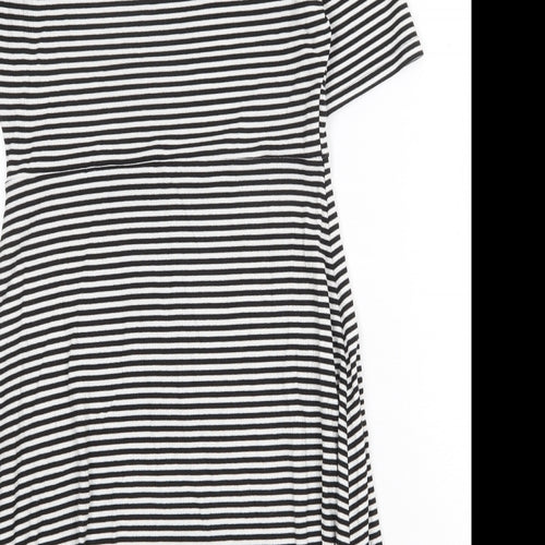 Topshop Womens Black Striped Polyester Skater Dress Size 12 Mock Neck Pullover