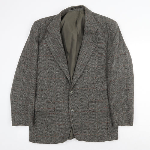 Greenwoods Mens Grey Herringbone Wool Jacket Suit Jacket Size 40 Regular