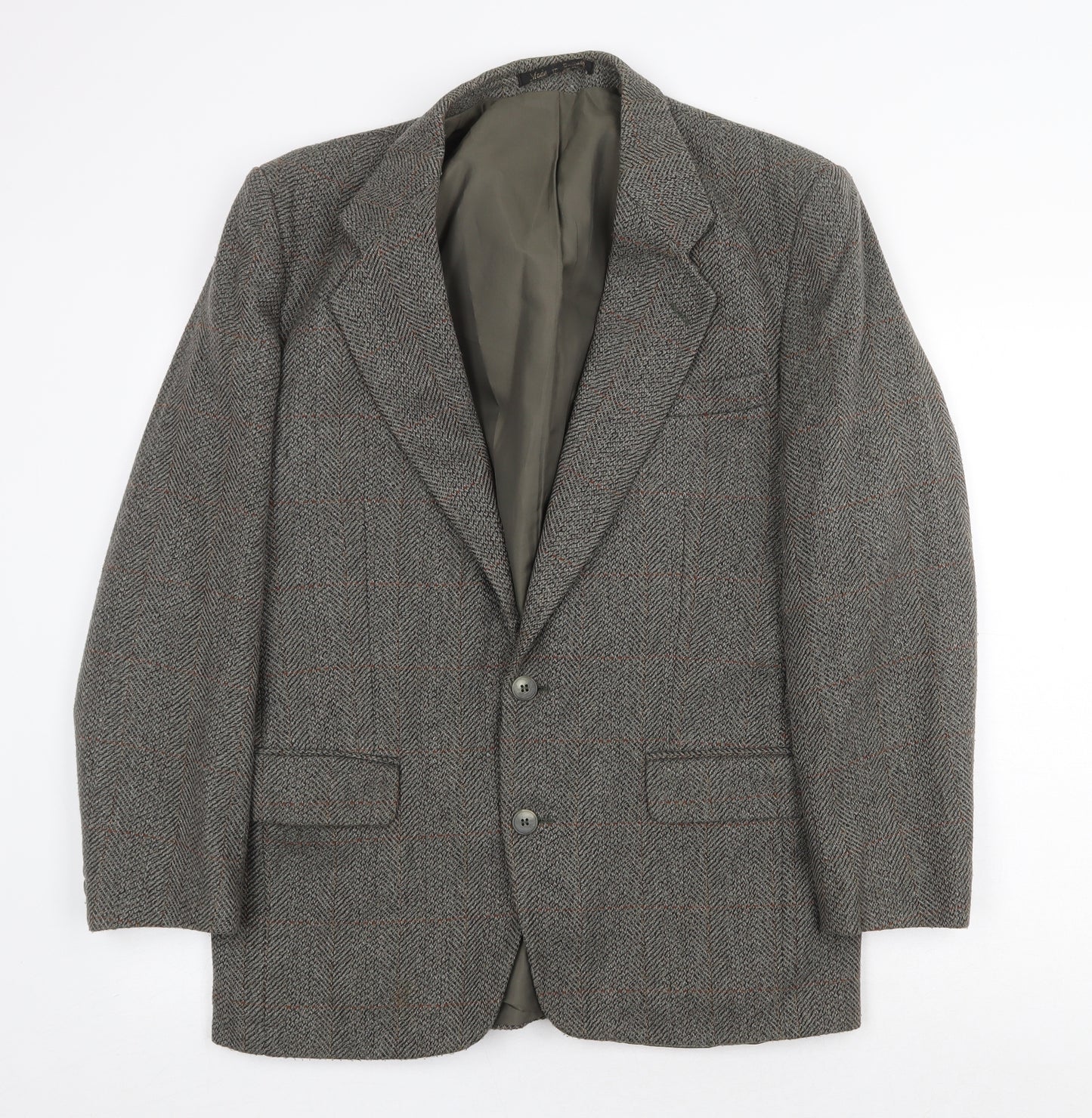 Greenwoods Mens Grey Herringbone Wool Jacket Suit Jacket Size 40 Regular