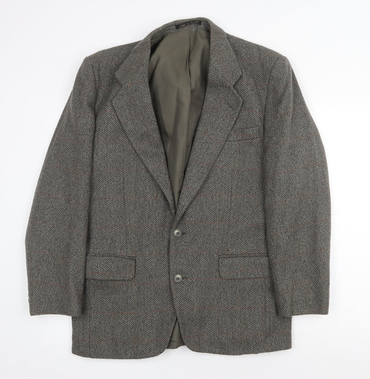 Greenwoods Mens Grey Herringbone Wool Jacket Suit Jacket Size 40 Regular