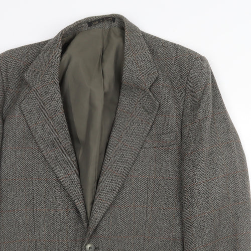 Greenwoods Mens Grey Herringbone Wool Jacket Suit Jacket Size 40 Regular