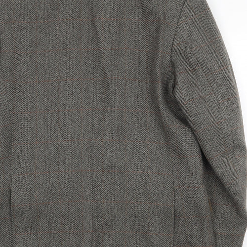 Greenwoods Mens Grey Herringbone Wool Jacket Suit Jacket Size 40 Regular