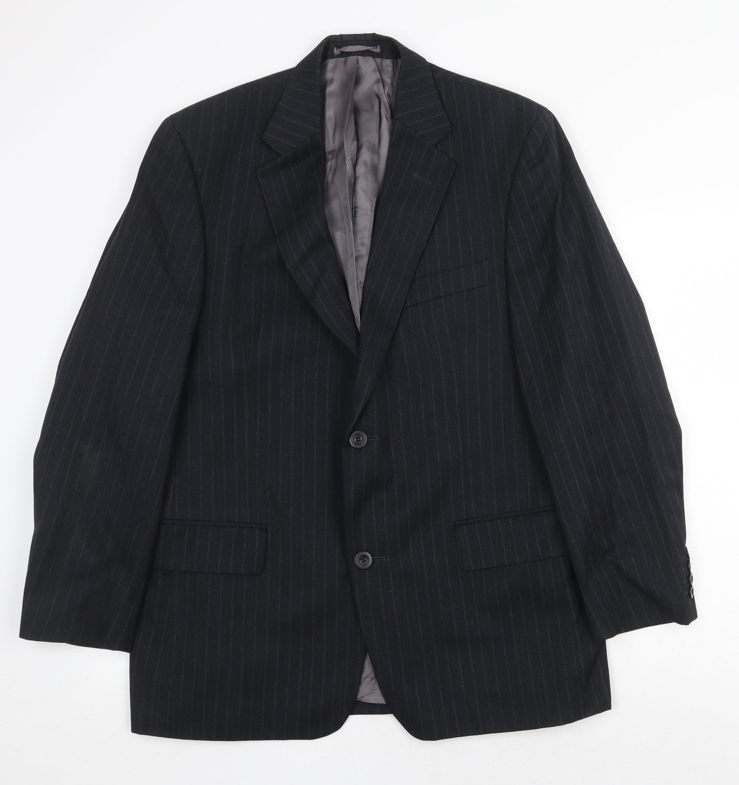 Daniel Grahame Mens Black Striped Polyester Jacket Suit Jacket Size 40 Regular