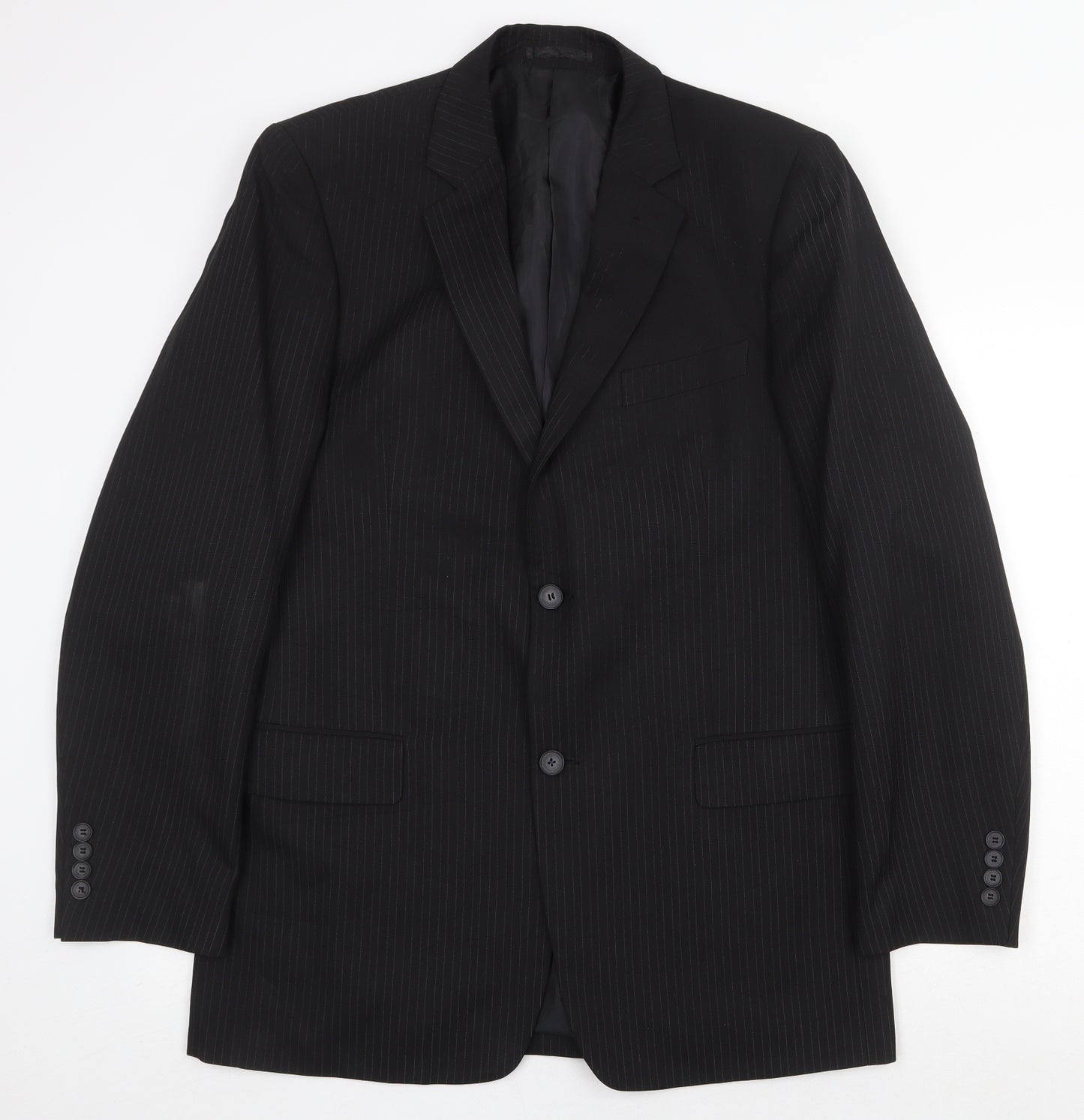 Taylor & Wright Mens Black Striped Polyester Jacket Suit Jacket Size 40 Regular