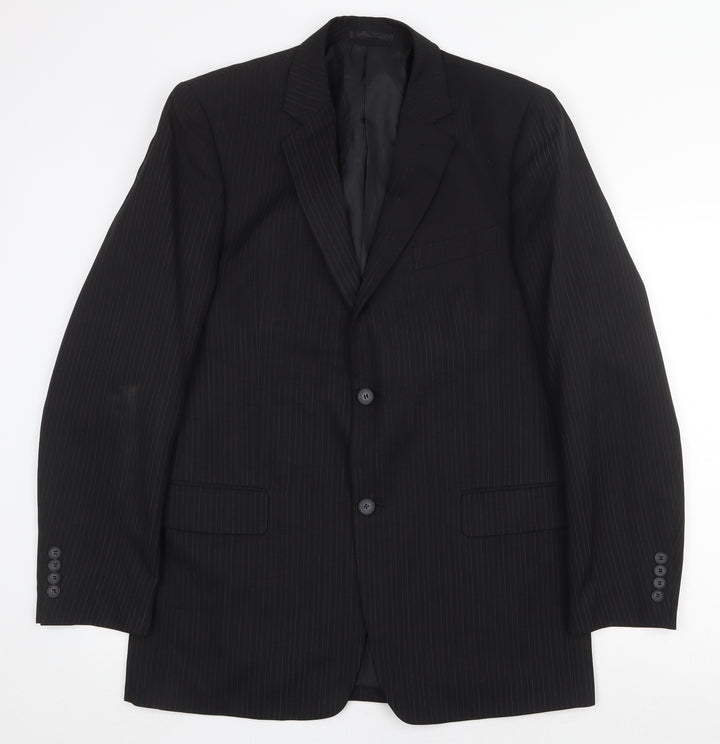 Taylor & Wright Mens Black Striped Polyester Jacket Suit Jacket Size 40 Regular