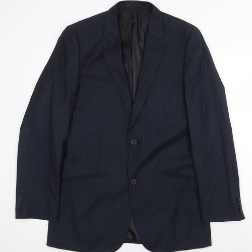 Butler & Webb Mens Blue Striped Polyester Jacket Suit Jacket Size 38 Regular