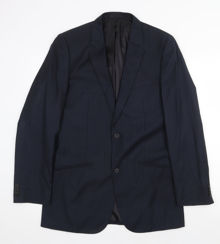 Butler & Webb Mens Blue Striped Polyester Jacket Suit Jacket Size 38 Regular
