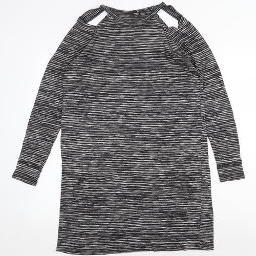 Sparkle & Fade Womens Grey Striped Polyester Shift Size S Scoop Neck Pullover - Cut Out Shoulder