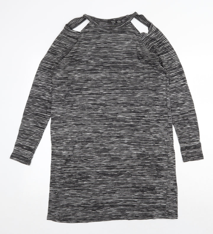 Sparkle & Fade Womens Grey Striped Polyester Shift Size S Scoop Neck Pullover - Cut Out Shoulder