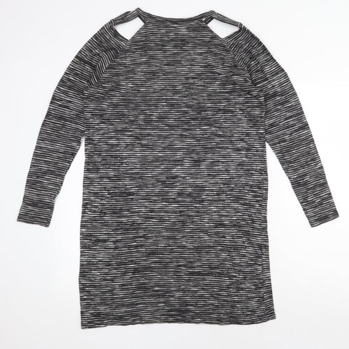 Sparkle & Fade Womens Grey Striped Polyester Shift Size S Scoop Neck Pullover - Cut Out Shoulder