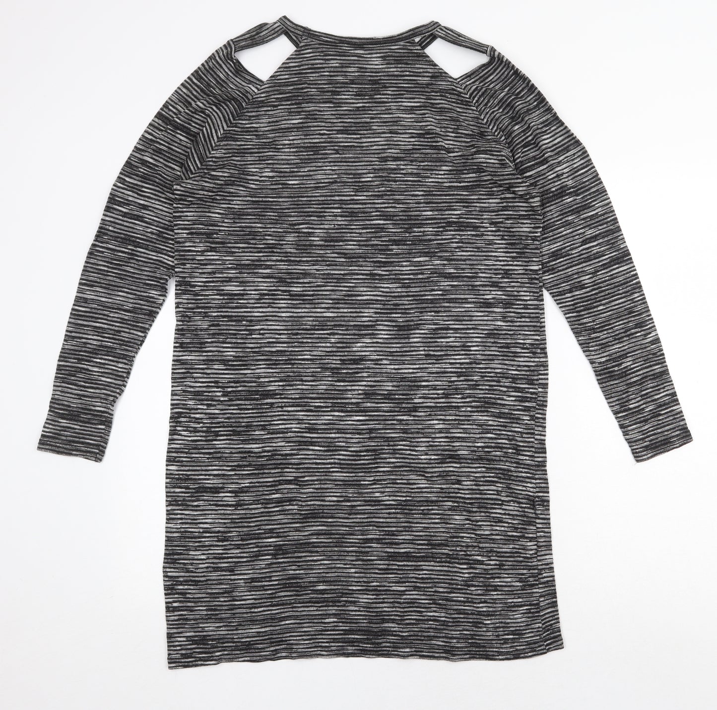 Sparkle & Fade Womens Grey Striped Polyester Shift Size S Scoop Neck Pullover - Cut Out Shoulder