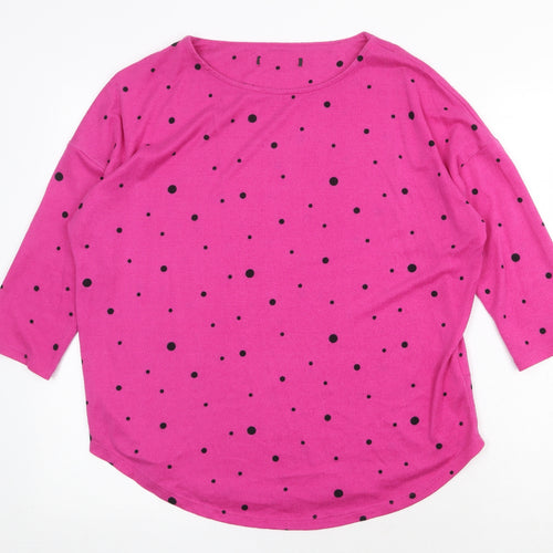 Preworn Womens Pink Round Neck Polka Dot Polyester Pullover Jumper Size 14