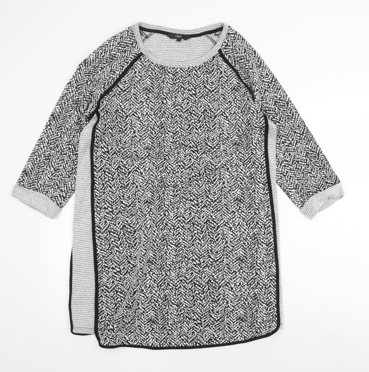 NEXT Womens Grey Geometric Cotton Shift Size 14 Scoop Neck Pullover
