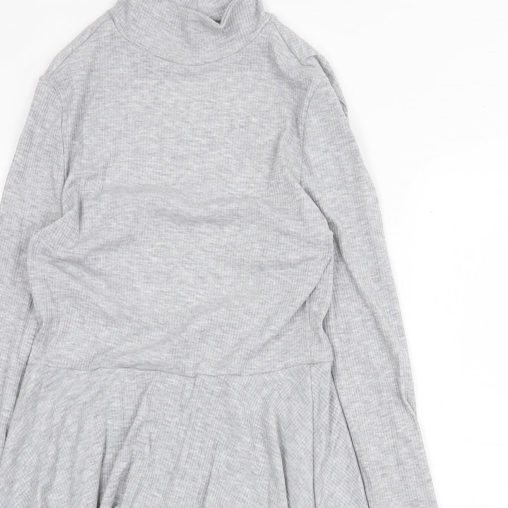 COLLUSION Womens Grey Polyester Skater Dress Size 10 High Neck Pullover