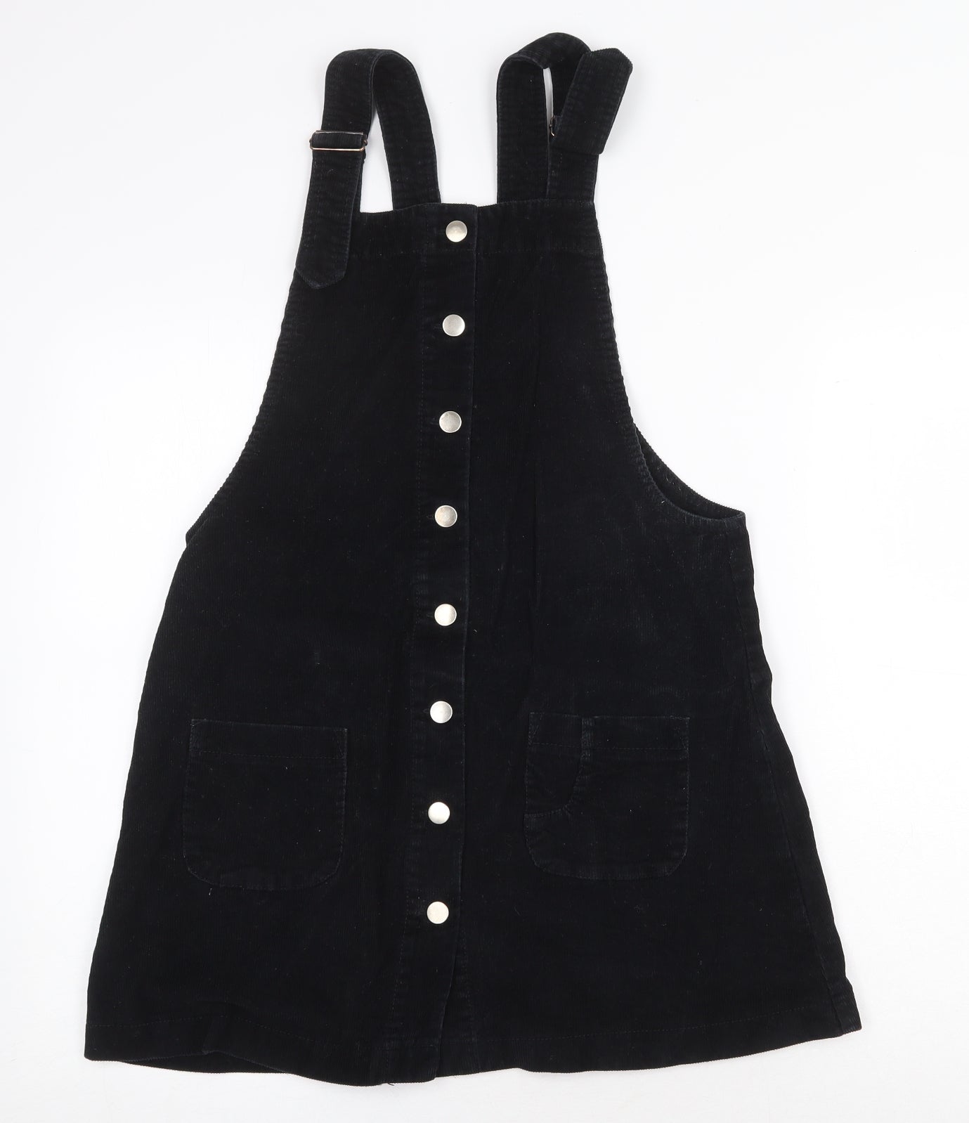Cooperative Womens Black 100% Cotton Pinafore/Dungaree Dress Size S Square Neck Buckle