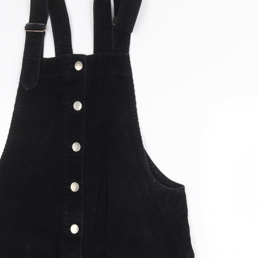 Cooperative Womens Black 100% Cotton Pinafore/Dungaree Dress Size S Square Neck Buckle