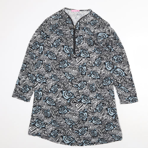 Radaus Womens Grey Floral Cotton Shift Size L V-Neck Zip