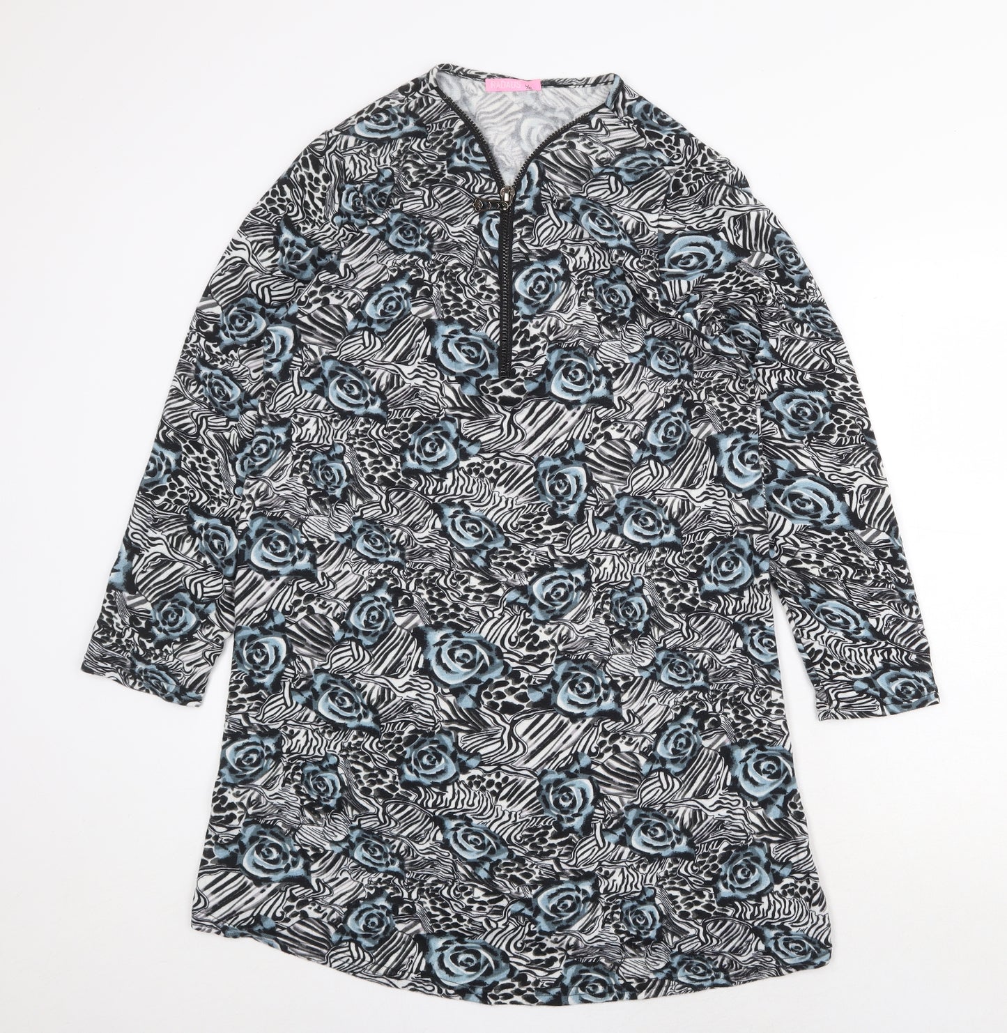 Radaus Womens Grey Floral Cotton Shift Size L V-Neck Zip