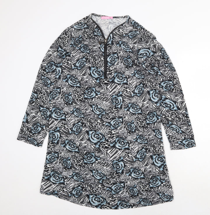 Radaus Womens Grey Floral Cotton Shift Size L V-Neck Zip